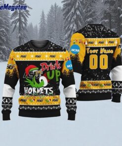 Custom NCAA Alabama State Hornets Grinch Drink Up Ugly Christmas Sweater