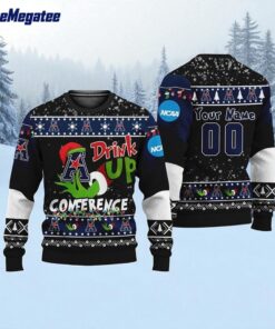 Custom NCAA American Athletic Conference Grinch Drink Up Ugly Christmas Sweater