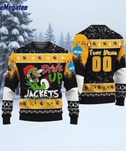 Custom NCAA Georgia Tech Yellow Jackets Grinch Drink Up Ugly Christmas Sweater