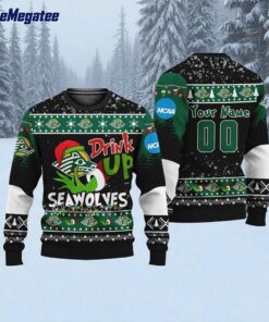 Custom NCAA Stony Brook Seawolves Grinch Drink Up Ugly Christmas Sweater