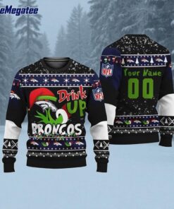 Custom NFL Denver Broncos Grinch Drink Up Ugly Christmas Sweater