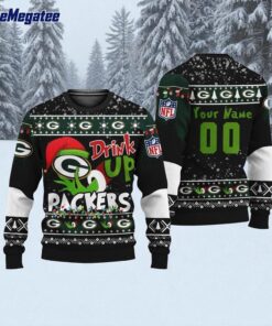 Custom NFL Green Bay Packers Grinch Drink Up Ugly Christmas Sweater