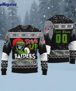 Custom NFL Las Vegas Raiders Grinch Drink Up Ugly Christmas Sweater