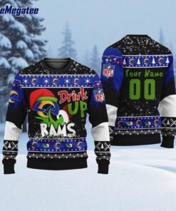 Custom NFL Los Angeles Rams Grinch Drink Up Ugly Christmas Sweater
