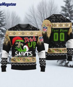 Custom NFL New Orleans Saints Grinch Drink Up Ugly Christmas Sweater
