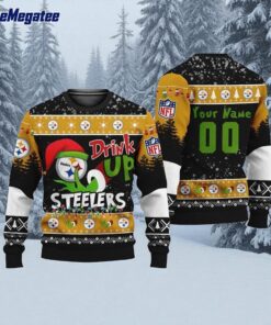 Custom NFL Pittsburgh Steelers Grinch Drink Up Ugly Christmas Sweater