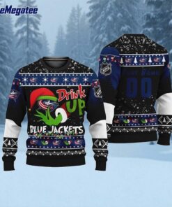 Custom NHL Columbus Blue Jackets Grinch Drink Up Ugly Christmas Sweater