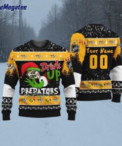 Custom NHL Nashville Predators Grinch Drink Up Ugly Christmas Sweater