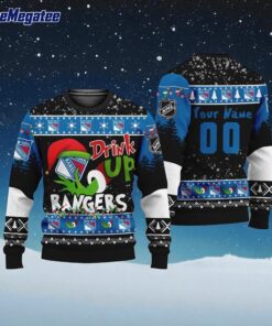 Custom NHL New York Rangers Grinch Drink Up Ugly Christmas Sweater