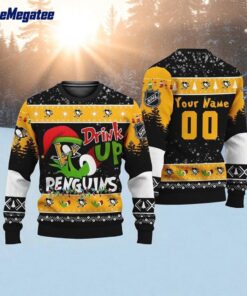 Custom NHL Pittsburgh Penguins Grinch Drink Up Ugly Christmas Sweater
