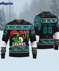 Custom NHL San Jose Sharks Grinch Drink Up Ugly Christmas Sweater