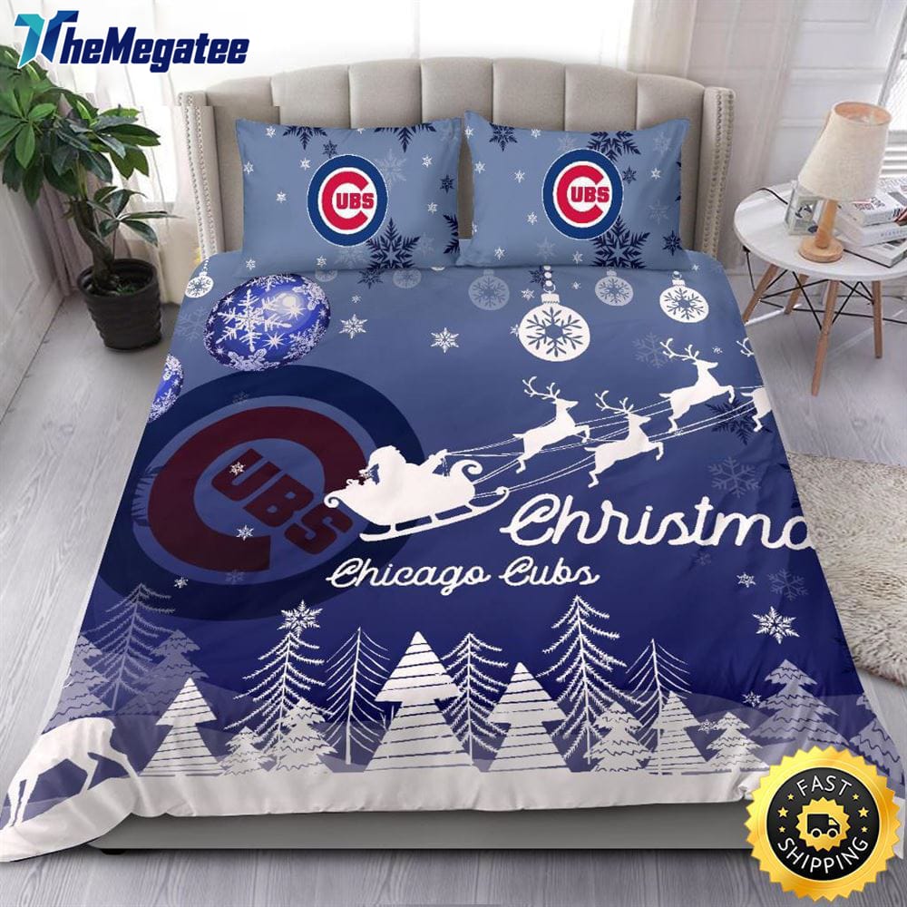 MLB Chicago Cubs Bedding Sets Santa Claus Sleigh And Reindeer Christmas Quilt Bedding Sets 2025