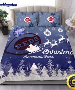 MLB Cincinnati Reds Bedding Sets Santa Claus Sleigh And Reindeer Christmas Quilt Bedding Sets 2025