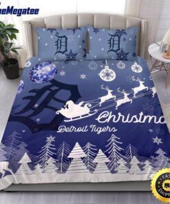MLB Detroit Tigers Bedding Sets Santa Claus Sleigh And Reindeer Christmas Quilt Bedding Sets 2025