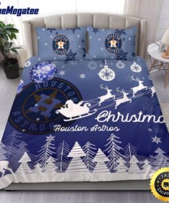 MLB Houston Astros Bedding Sets Santa Claus Sleigh And Reindeer Christmas Quilt Bedding Sets 2025