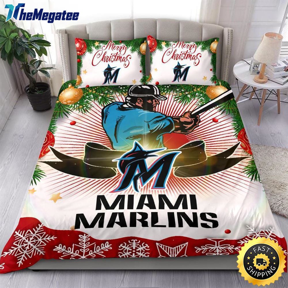 MLB Miami Marlins Bedding Sets Merry Christmas Quilt Bedding Sets 2025