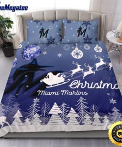MLB Miami Marlins Bedding Sets Santa Claus Sleigh And Reindeer Christmas Quilt Bedding Sets 2025