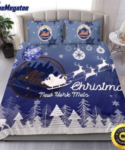 MLB New York Mets Bedding Sets Santa Claus Sleigh And Reindeer Christmas Quilt Bedding Sets 2025