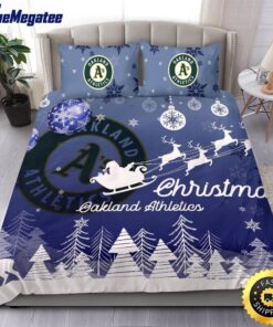 MLB Oakland Athletics Bedding Sets Santa Claus Sleigh And Reindeer Christmas Quilt Bedding Sets 2025