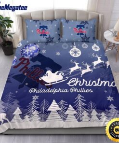 MLB Philadelphia Phillies Bedding Sets Santa Claus Sleigh And Reindeer Christmas Quilt Bedding Sets 2025