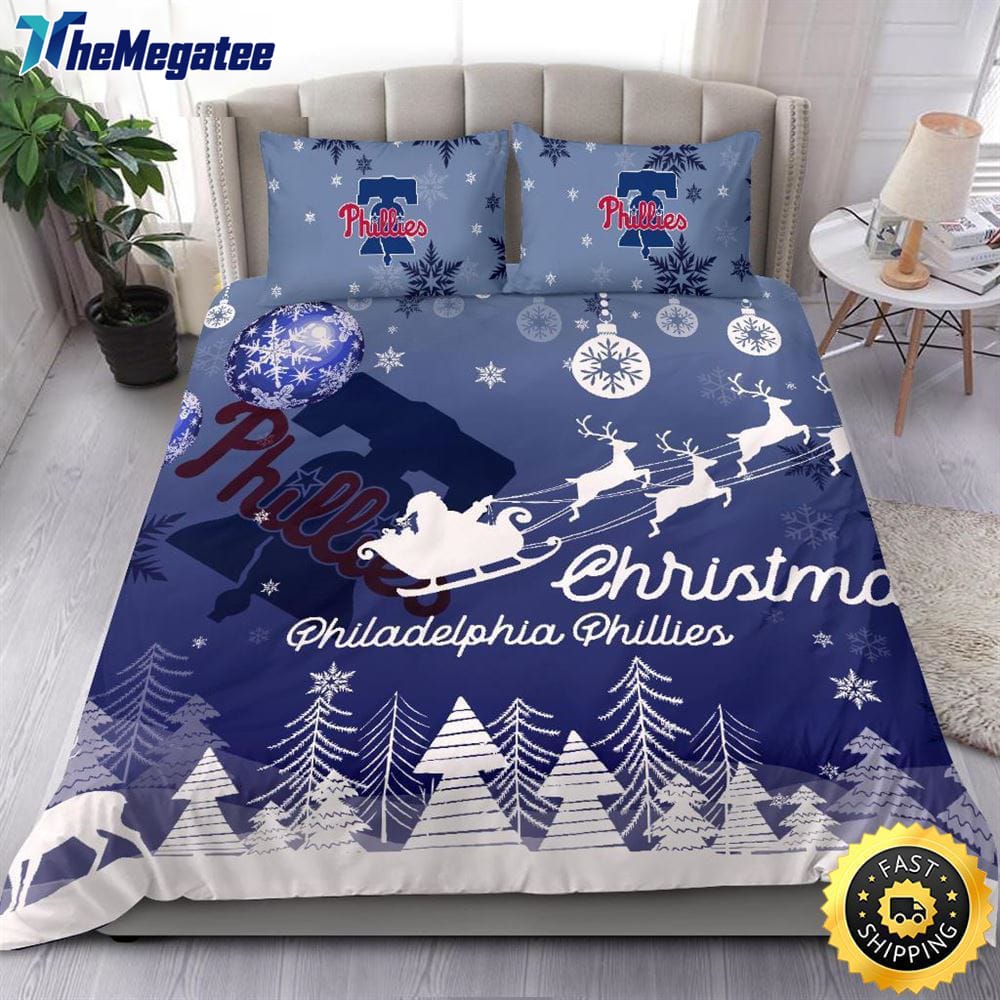 MLB Philadelphia Phillies Bedding Sets Santa Claus Sleigh And Reindeer Christmas Quilt Bedding Sets 2025