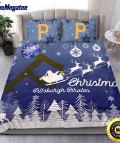 MLB Pittsburgh Pirates Bedding Sets Santa Claus Sleigh And Reindeer Christmas Quilt Bedding Sets 2025