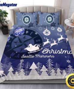 MLB Seattle Mariners Bedding Sets Santa Claus Sleigh And Reindeer Christmas Quilt Bedding Sets 2025