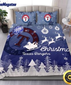 MLB Texas Rangers Bedding Sets Santa Claus Sleigh And Reindeer Christmas Quilt Bedding Sets 2025