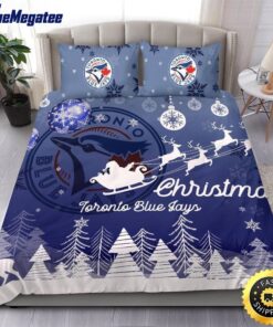 MLB Toronto Blue Jays Bedding Sets Santa Claus Sleigh And Reindeer Christmas Quilt Bedding Sets 2025
