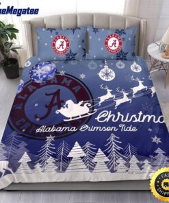 NCAA Alabama Crimson Tide Bedding Sets Santa Claus Sleigh And Reindeer Christmas Quilt Bedding Sets 2025