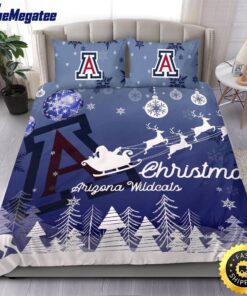 NCAA Arizona Wildcats Bedding Sets Santa Claus Sleigh And Reindeer Christmas Quilt Bedding Sets 2025