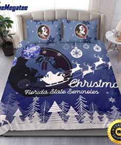 NCAA Florida State Seminoles Bedding Sets Santa Claus Sleigh And Reindeer Christmas Quilt Bedding Sets 2025