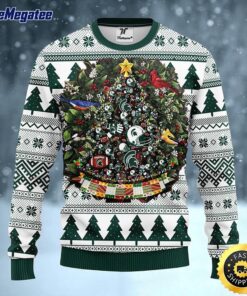 NCAA Michigan State Spartans Ugly Christmas Sweater Ball Pine Tree, NCAA Christmas Sweater