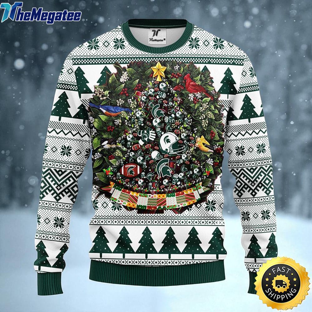 NCAA Michigan State Spartans Ugly Christmas Sweater Ball Pine Tree, NCAA Christmas Sweater NCAA Michigan State Spartans Ugly Christmas Sweater Ball Pine Tree, NCAA Christmas Sweater