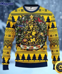 NCAA Michigan Wolverines Ugly Christmas Sweater Ball Pine Tree, NCAA Christmas Sweater