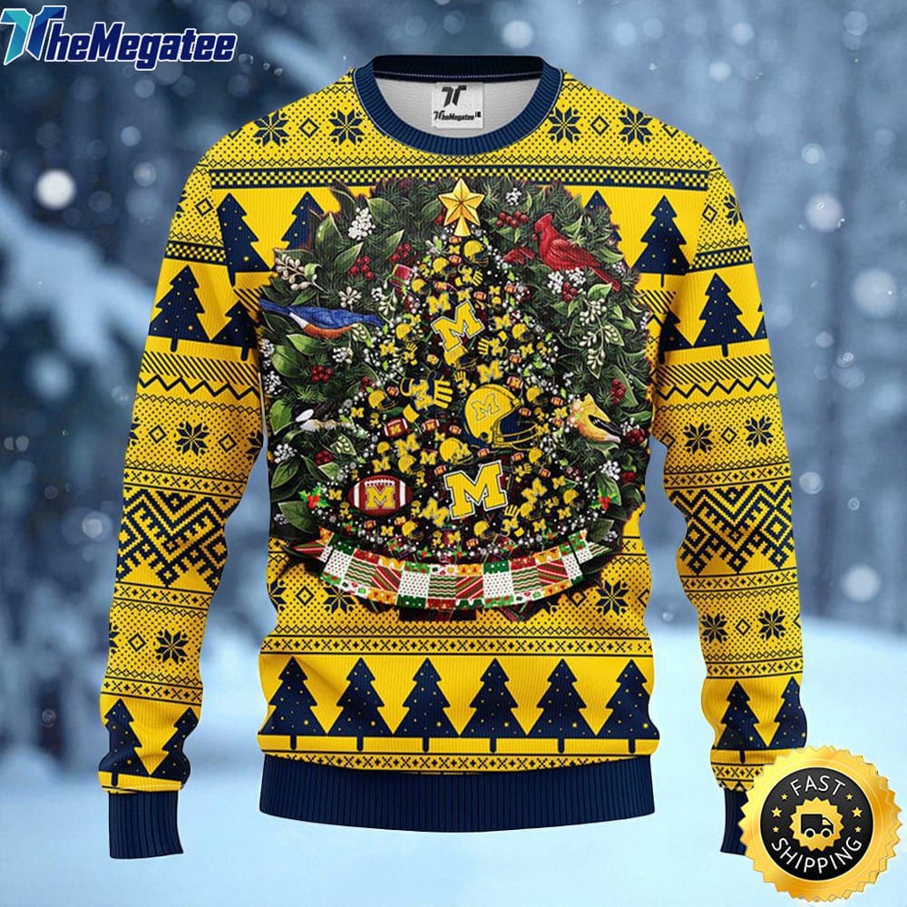 NCAA Michigan Wolverines Ugly Christmas Sweater Ball Pine Tree, NCAA Christmas Sweater NCAA Michigan Wolverines Ugly Christmas Sweater Ball Pine Tree, NCAA Christmas Sweater