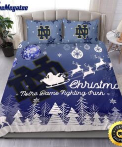 NCAA Notre Dame Fighting Irish Bedding Sets Santa Claus Sleigh And Reindeer Christmas Quilt Bedding Sets 2025