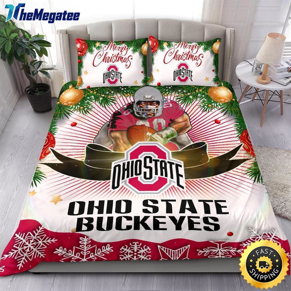 NCAA Ohio State Buckeyes Bedding Sets Merry Christmas Quilt Bedding Sets 2025