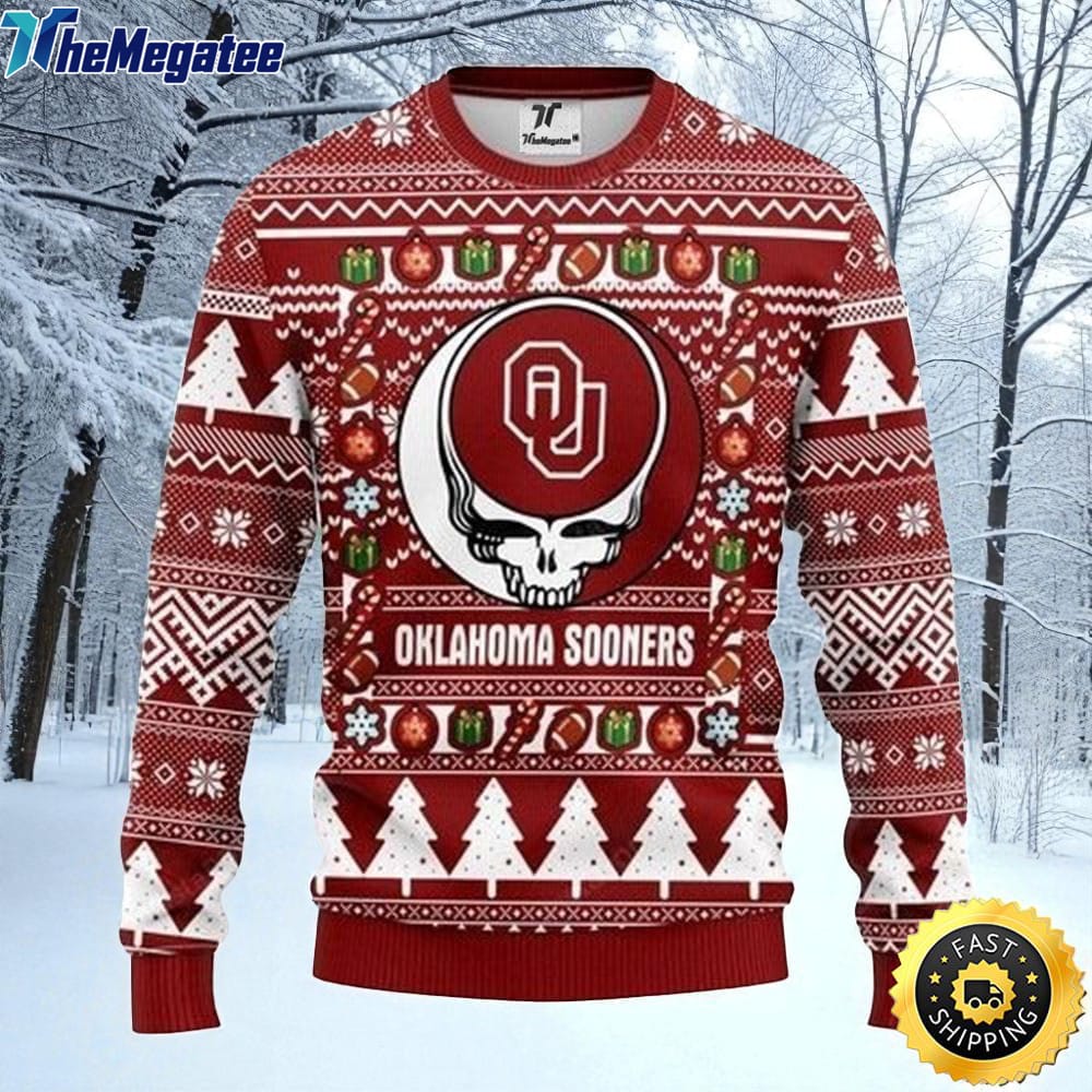 NCAA Oklahoma Sooners Ugly Christmas Sweater The Intelligence Of The Skull Unisex Sweater NCAA Oklahoma Sooners Ugly Christmas Sweater The Intelligence Of The Skull Unisex Sweater
