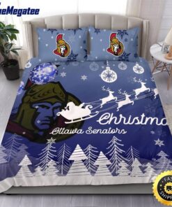 NCAA Ottawa Senators Bedding Sets Santa Claus Sleigh And Reindeer Christmas Quilt Bedding Sets 2025