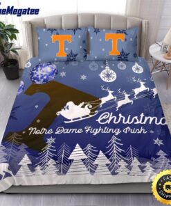 NCAA Tennessee Volunteers Bedding Sets Santa Claus Sleigh And Reindeer Christmas Quilt Bedding Sets 2025