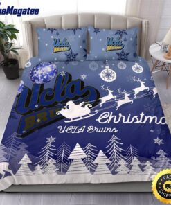 NCAA UCLA Bruins Bedding Sets Santa Claus Sleigh And Reindeer Christmas Quilt Bedding Sets 2025