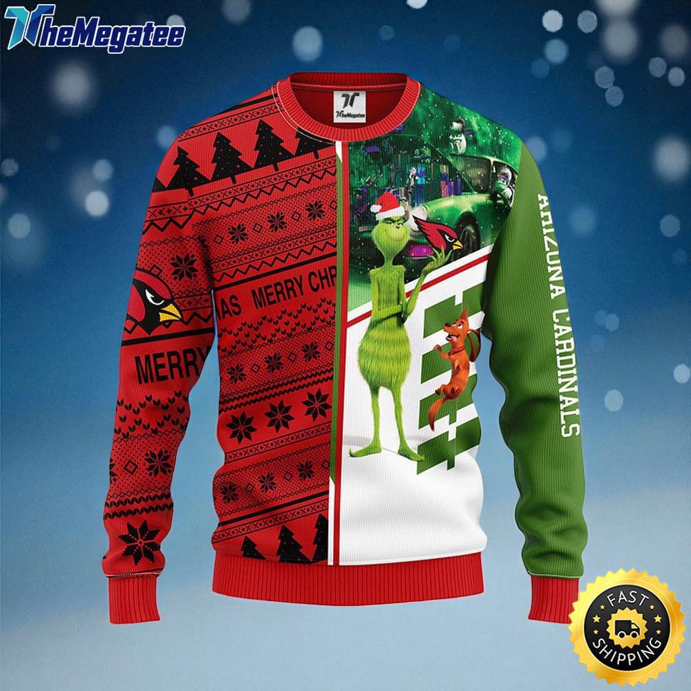 NFL Arizona Cardinals Ugly Sweater Grinch & Scooby Doo Ugly Christmas Sweater For Fans NFL Arizona Cardinals Ugly Sweater Grinch & Scooby Doo Ugly Christmas Sweater For Fans