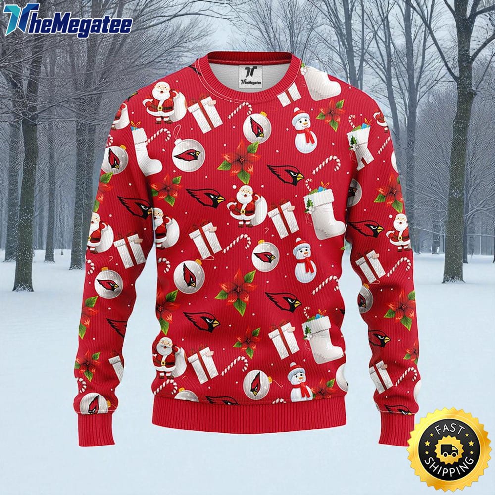 NFL Arizona Cardinals Ugly Sweater Santa Claus Snowman Ugly Christmas Sweater For Fans NFL Arizona Cardinals Ugly Sweater Santa Claus Snowman Ugly Christmas Sweater For Fans