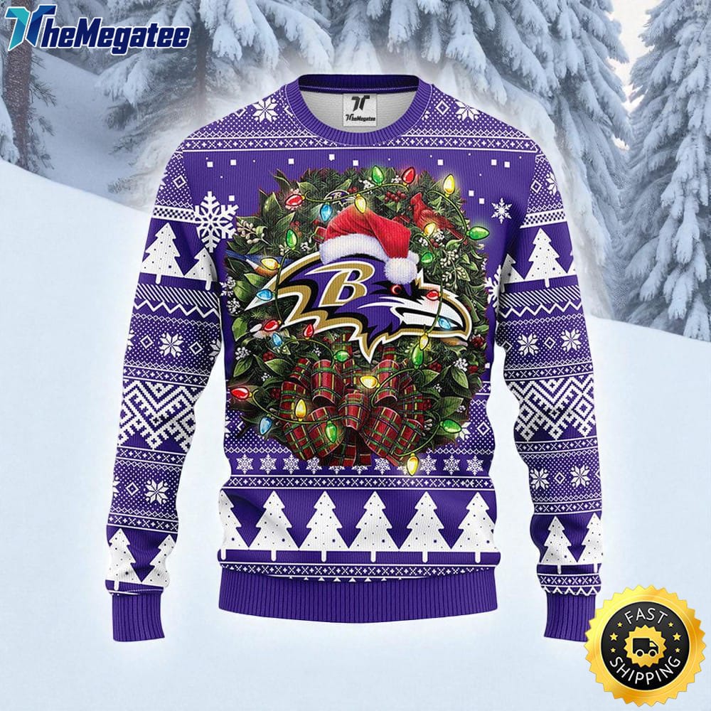 NFL Baltimore Ravens Ugly Sweater Christmas Wreath Sweater For Fan Football For Fans NFL Baltimore Ravens Ugly Sweater Christmas Wreath Sweater For Fan Football For Fans