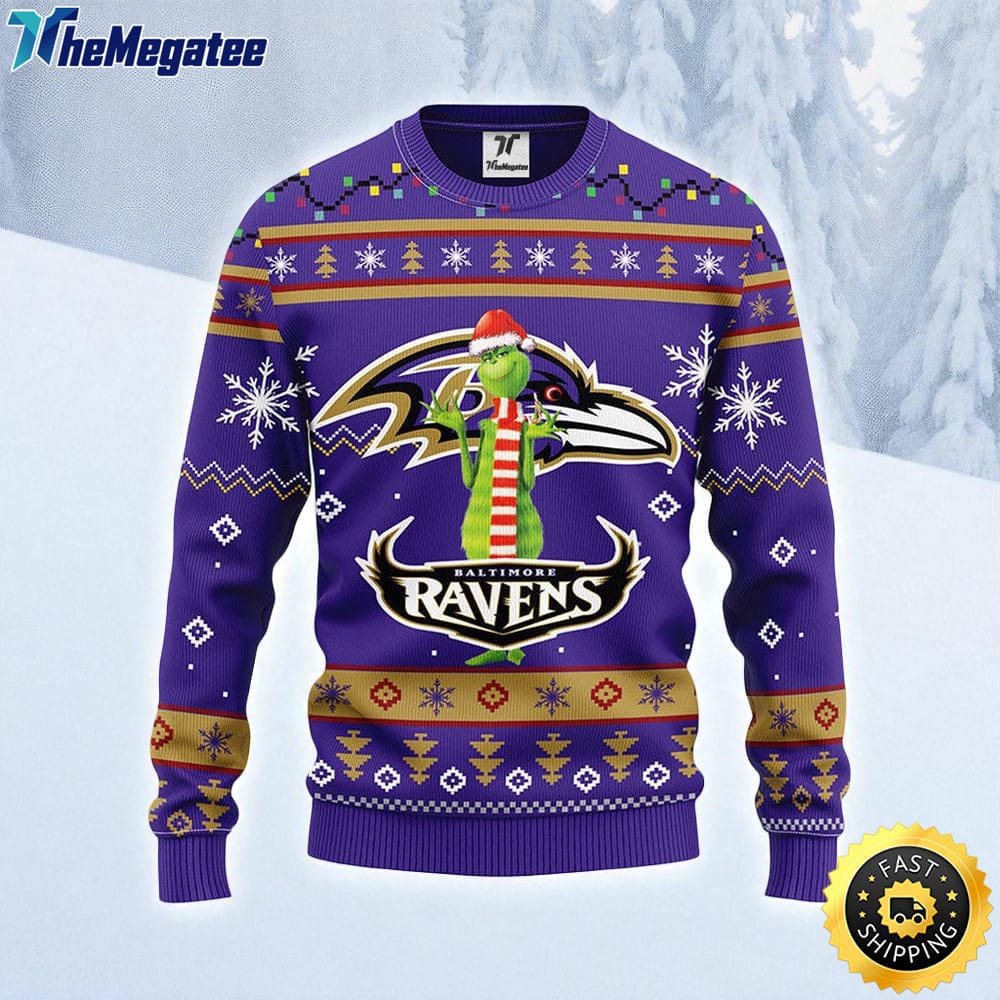 NFL Baltimore Ravens Ugly Sweater Funny Grinch Ugly Christmas Sweater For Fans NFL Baltimore Ravens Ugly Sweater Funny Grinch Ugly Christmas Sweater For Fans