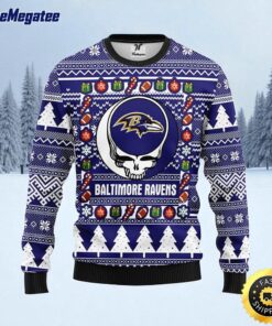 NFL Baltimore Ravens Ugly Sweater Grateful Dead Ugly Christmas Fleece Sweater For Fans