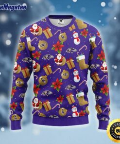 NFL Baltimore Ravens Ugly Sweater Santa Claus Snowman Ugly Christmas Sweater For Fans