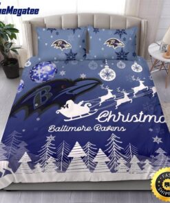 NFL Baltimore Ravens Bedding Sets Santa Claus Sleigh And Reindeer Christmas Quilt Bedding Sets 2025