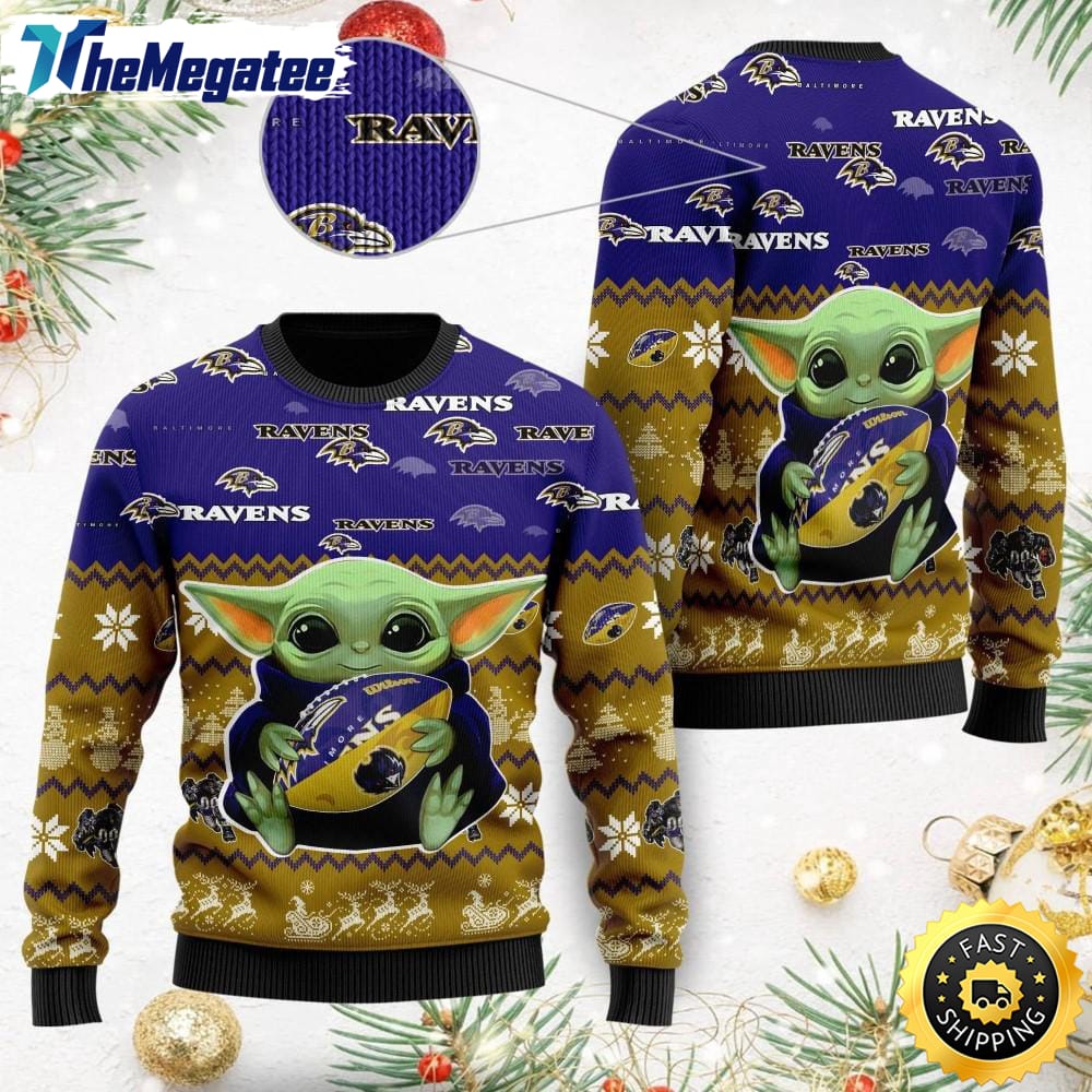 NFL Baltimore Ravens Ugly Christmas Sweater, Baby Yoda Sweater for Christmas 2025 NFL Baltimore Ravens Ugly Christmas Sweater, Baby Yoda Sweater for Christmas 2025